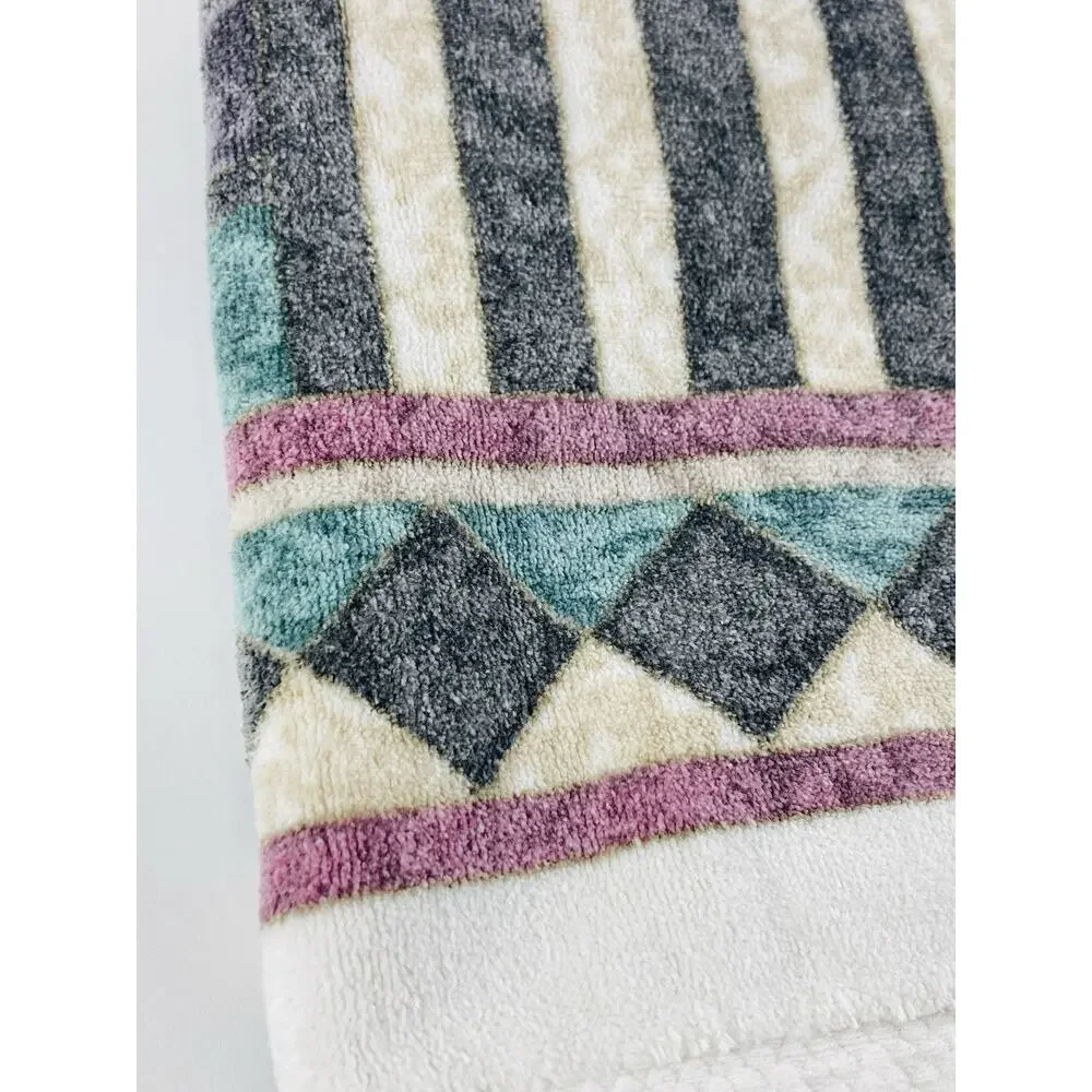 Vintage 1990s Springs Bath Towel USA Teal Geometric Vaporwave Memphis Design Dec